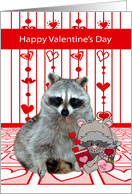 Valentine’s Day with a Cute Raccoon Holding on to His Stuffed Animal card