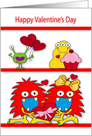 Valentine’s Day with a Cute Monsters Standing on Red Ledges card