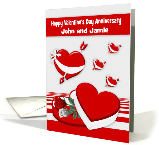 Wedding Anniversary on Valentine's Day Custom Names with Hearts card