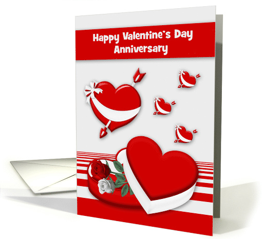 Wedding Anniversary on Valentine's Day with Red Hearts and Roses card