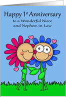 1st Wedding Anniversary to Niece and Nephew in Law with Flowers card