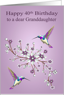 40th Birthday to Granddaughter with Hummingbirds and purple flowers card