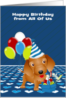 Birthday from All Of Us with a Wire-haired Dachshund and Balloons card