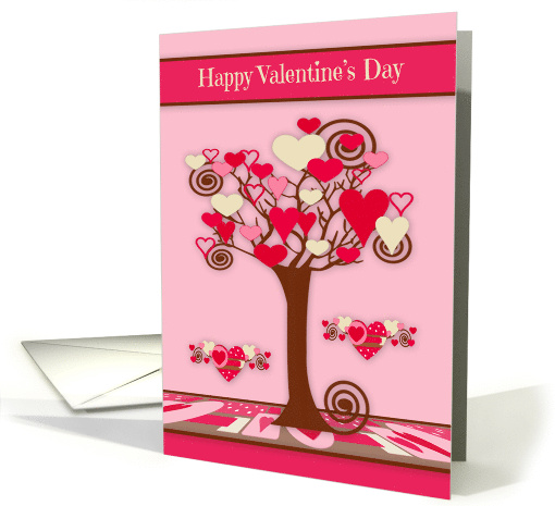 Valentine's Day with a Tree full of Colorful Various Sized Hearts card