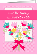 Birthday from All Of Us with a Bouquet of Colorful Flowers and a Bird card