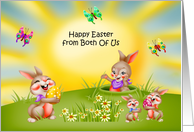 Easter from Both Of Us with Bunnies Holding Decorated Eggs card