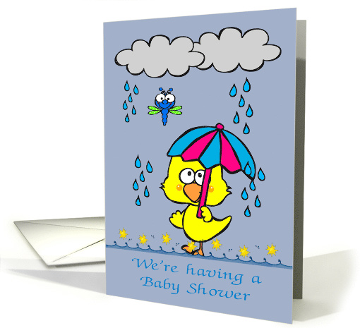 Invitation to Baby Shower with a Duck Holding an Umbrella... (1604168)