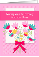 Get Well from an Illness with a Bouquet of Colorful Flowers and a Bird card