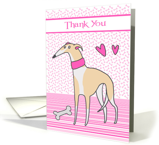 Thank You with a Cream Colored Whippet Standing Next to a Bone card