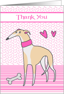 Thank You with a Cream Colored Whippet Standing Next to a Bone card