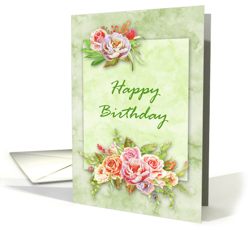 Birthday with Beautiful Colored Flowers Against a Light Green card
