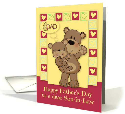 Father's Day to Son in Law with a Papa Bear Holding HIs Baby Boy card