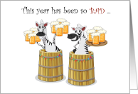 Getting Some Holiday Spirit During a Bad Year Zebras Drinking Beer card