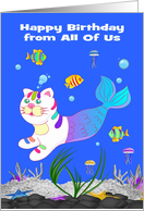 Birthday from All Of Us with a Purrmaid Happily Swimming in the Ocean card