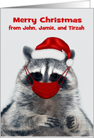 Christmas from Custom Name during Covid 19 with a Raccoon in a Mask card