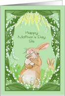 Mother’s Day to Sister with a Bunny Holding Her Cute Baby Lovingly card