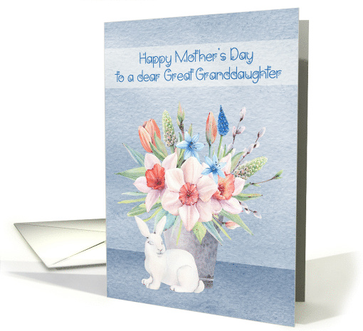 Mother's Day to Great Granddaughter with Bunny Sitting by Flowers card