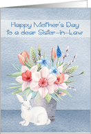 Mother’s Day to Sister in Law with Bunny Sitting in Front of Flowers card