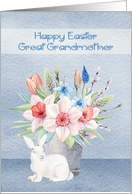 Easter to Great Grandmother with a Bunny in Front of Flowers card