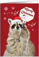 Christmas with an Adorable Raccoon Wearing a Santa Claus Hat card