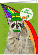 St Patrick’s Day with an Adorable Raccoon Wearing a Leprechaun Hat card