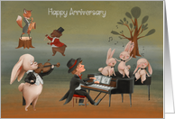 Wedding Anniversary with Adorable Animal Musicians and a Pianist card