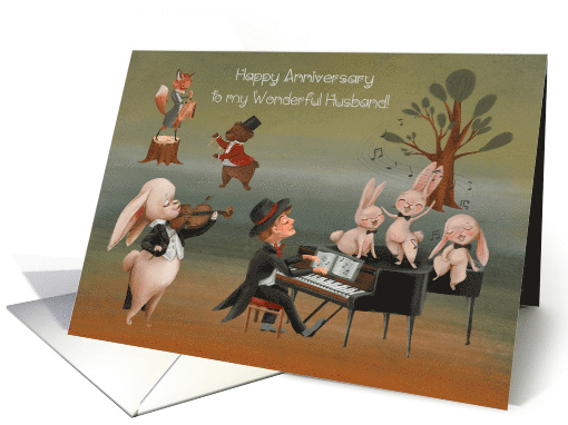 Wedding Anniversary to Husband with Adorable Animal Musicians card