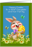 Easter to Daughter and Family with a Bunny Holding a Decorated Egg card