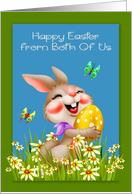 Easter from Both Of Us with an Adorable Bunny Holding a Decorated Egg card