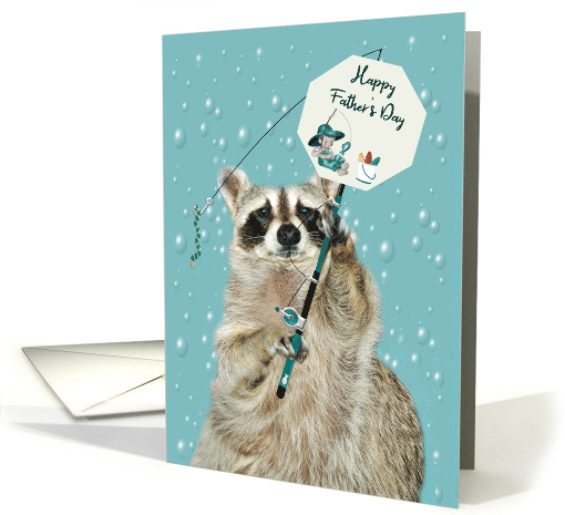 Father's Day with an Adorable Raccoon Holding a Fishing Pole Sign card