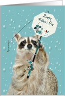 Father’s Day with an Adorable Raccoon Holding a Fishing Pole Sign card