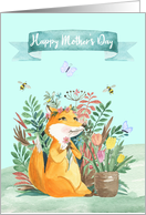 Mother’s Day with a Fox Holding a Flower Surrounded by Flowers card
