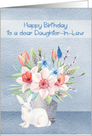 Birthday to Daughter in Law with a Bunny In Front of a Bouquet card