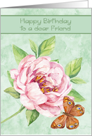 Birthday to Friend with a Beautiful Water Colored Pink Flower card