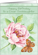 Birthday to Goddaughter with a Beautiful Water Colored Pink Flower card