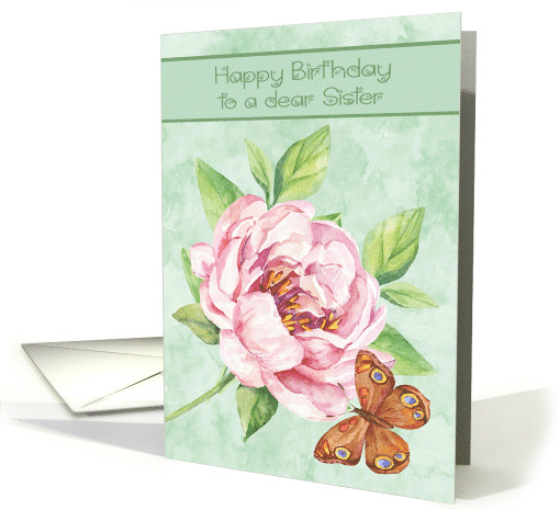 Birthday to Sister with a Beautiful Water Colored Pink Flower card