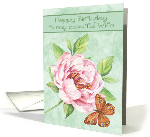 Birthday to Wife with a Beautiful Water Colored Pink Flower card