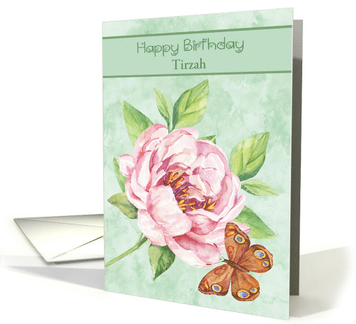 Birthday Custom Name with a Beautiful Water Colored Pink Flower card