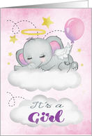 Announcement of Birth of Baby Girl with an Elephant Sitting on a Cloud card