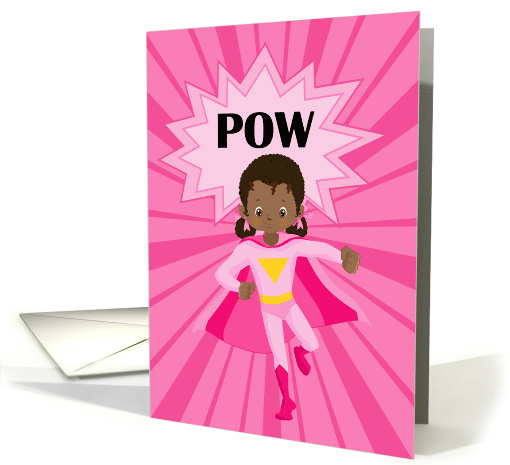 Birthday with a Dark Skin Girl Superhero with a Spiral Background card