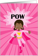 Birthday with a Dark Skin Girl Superhero with a Spiral Background card