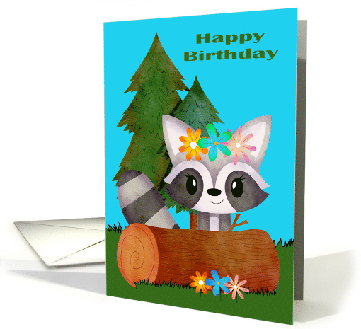 Birthday with a Cute Raccoon Wearing Colorful Flowers... (1685130)