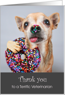 Thank You to Veterinarian with a Dog Eating a Donut card