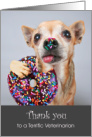 Thank You to Veterinarian with a Dog Eating a Donut card