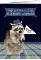 Father’s Day to Grandson with a Handsome Raccoon Dressed Like a Dad card