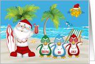 Christmas in July with Santa Claus Enjoying a Cocktail on the Beach card