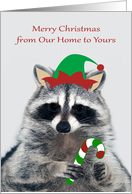 Christmas from Our Home to Yours with an Elf Raccoon and Candy Cane card