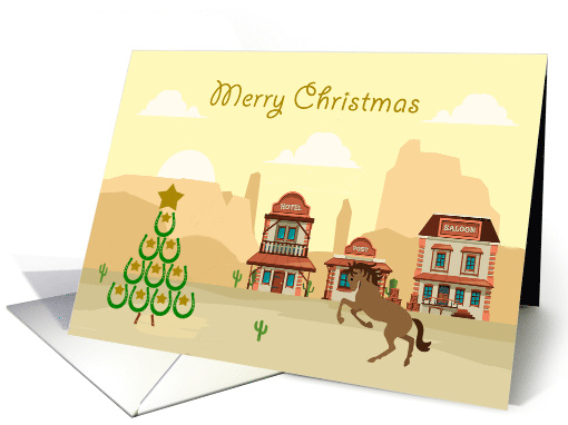Christmas with a Western Theme with a Horseshoe Christmas Tree card