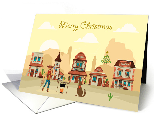 Christmas with a Western Theme with a Cowboy Holding a Lasso card