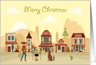 Christmas with a Western Theme with a Cowboy Holding a Lasso card